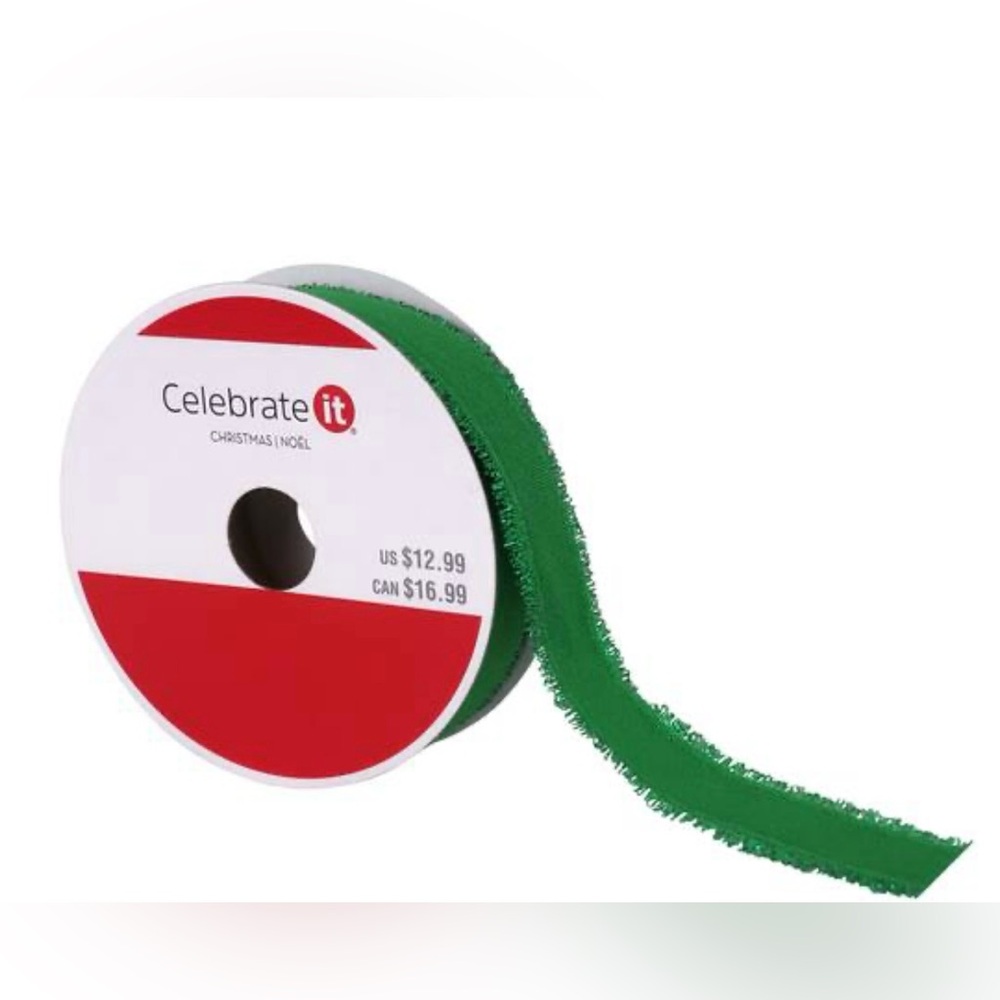 Celebrate It green grosgrain wired ribbon 7/8” x 30ft